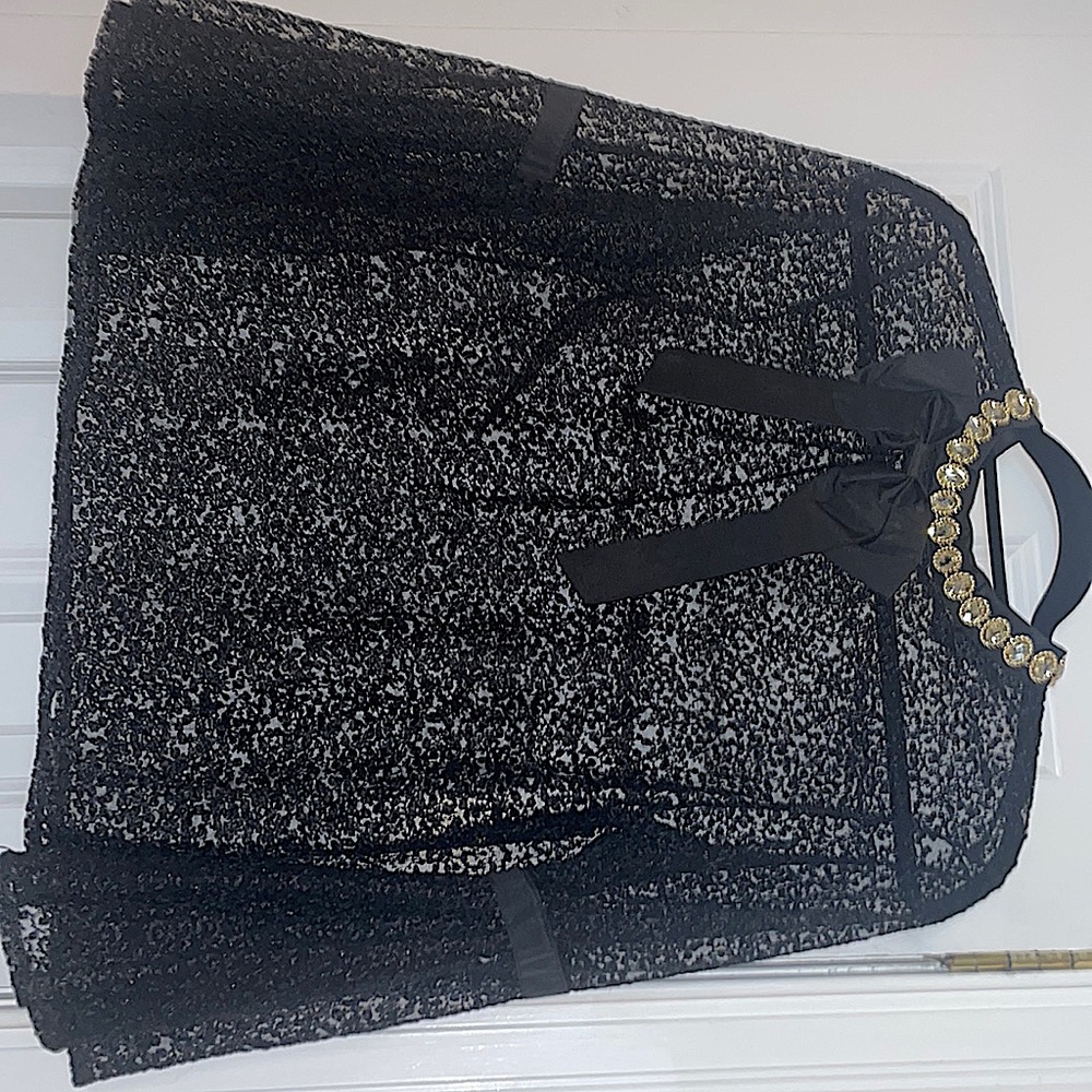 Black lace top with bow and jeweled neckline